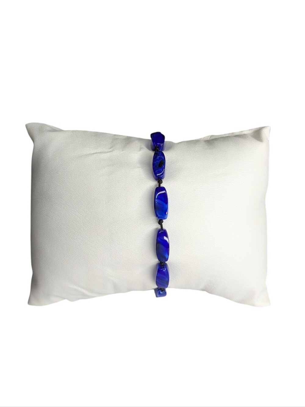 Blue Czech Glass Bead Bracelet Handknotted Adjustable Tassel Unisex